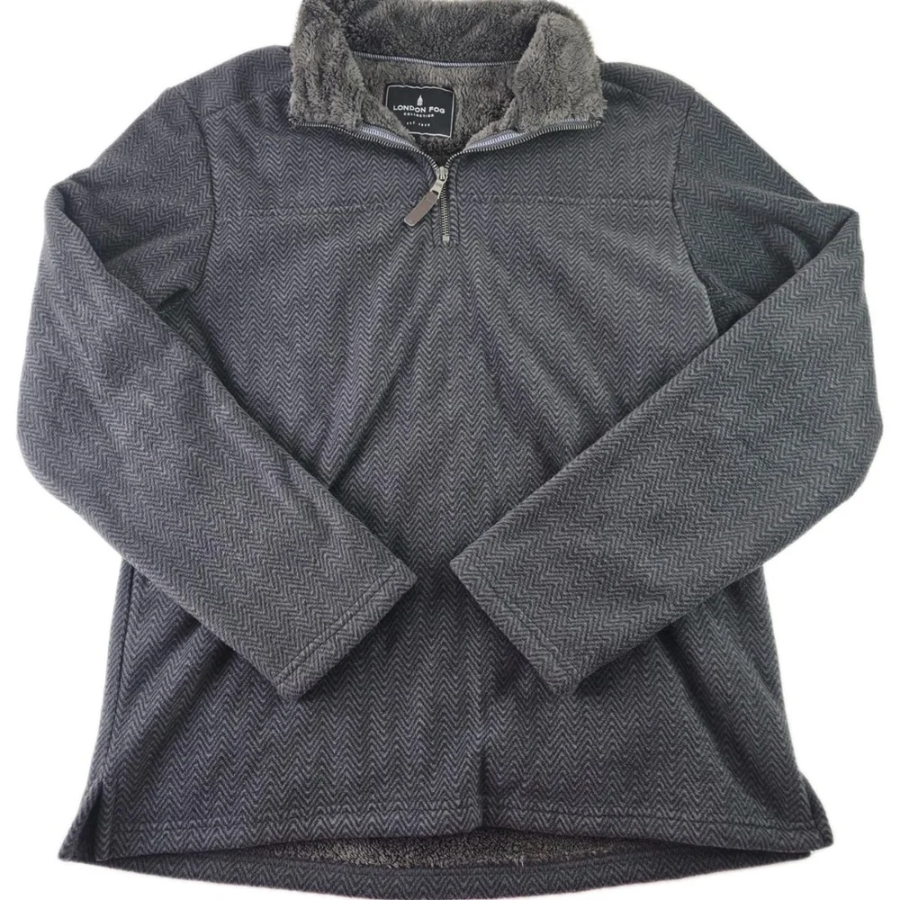 London Fog Collection Men's Gray 1/4 Zip Pullover Fleece Fully Lined Size XLarge